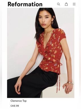 BNWT Reformation Clemence Top - Red Floral Wrap Blouse